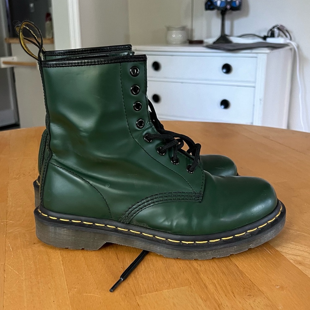 Dr Martens 1460 Green Smooth Leather Lace Up Boots